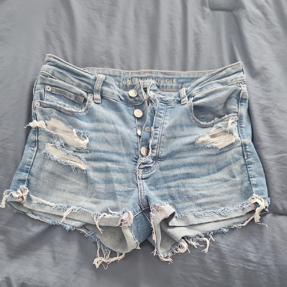 American Eagle Outfitters Women's Distressed Blue Denim Shorts